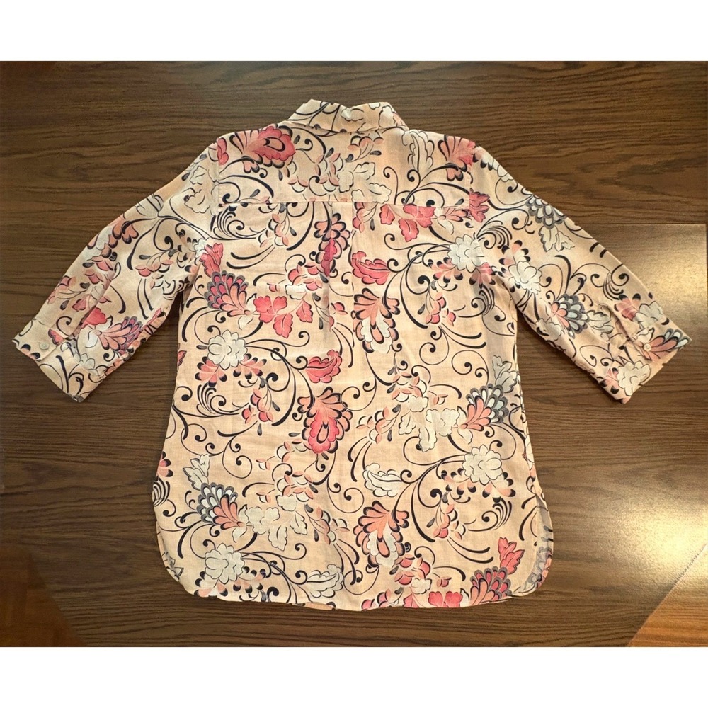 Chicos Women SZ 2 L=12/14 Peach Pink Floral No-Iron 3/4 Sleeve Button Down Shirt - Picture 7 of 10